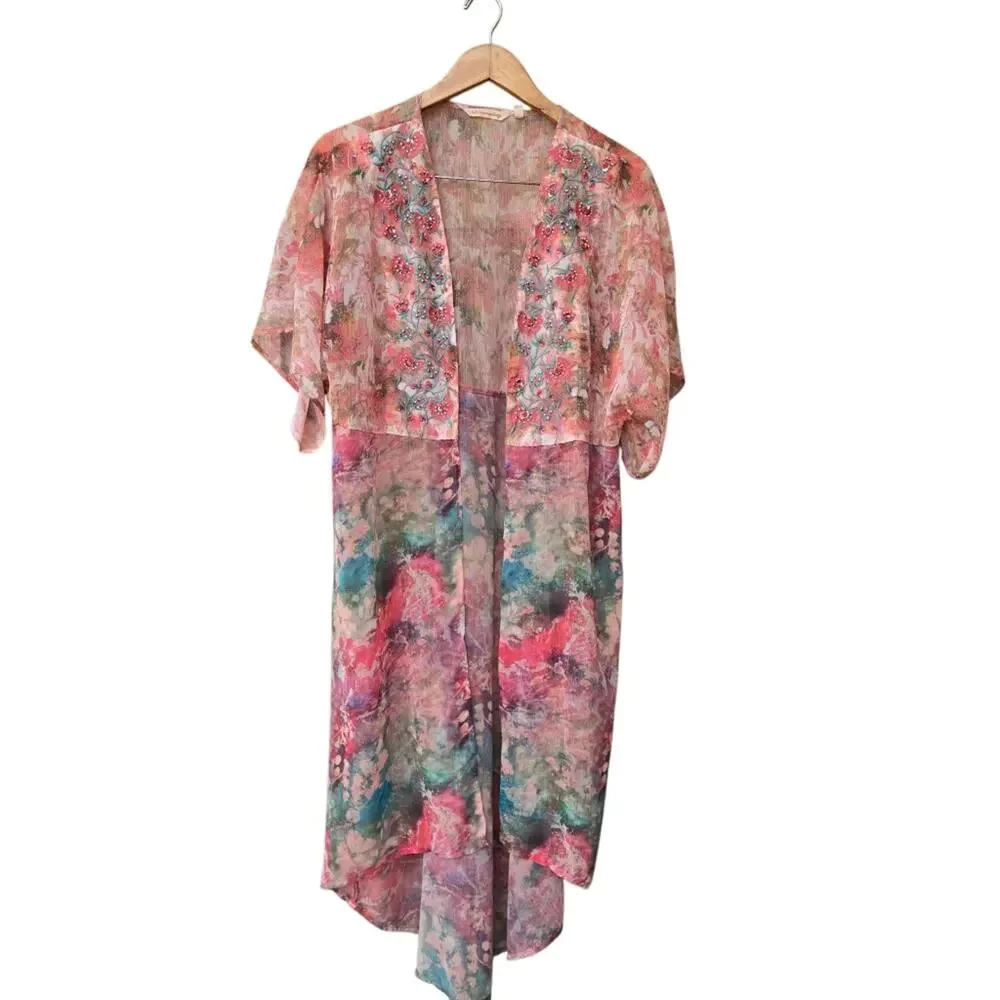 Soft Surroundings Sheer Primavera Boho Embroidered Kimono- Size L.  Read